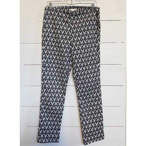 H&M High Waisted Ankle Crop Pants Side Zip Abstract Print‎ Grey Stretch SZ 10 - Picture 1 of 10